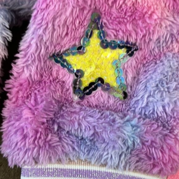 Baby Sara Multi Pink Tie Dye Faux Fur Bomber Jacket w/Star Trim Detail - Picture 4 of 10